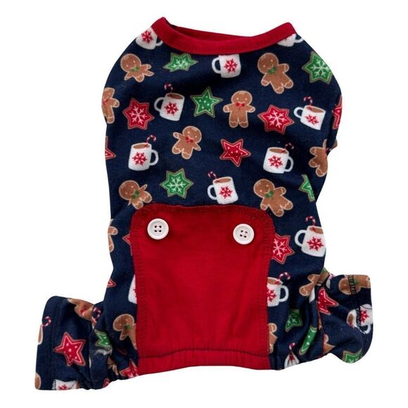Pup Crew Gingerbread & Hot Cocoa Print Knit Pet Pajamas XS NWOT - Picture 1 of 7